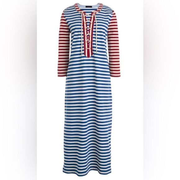 Red White and Blue Patriotic Lace Up J.Crew Maxi Dress EUC 4th of July - Picture 1 of 14